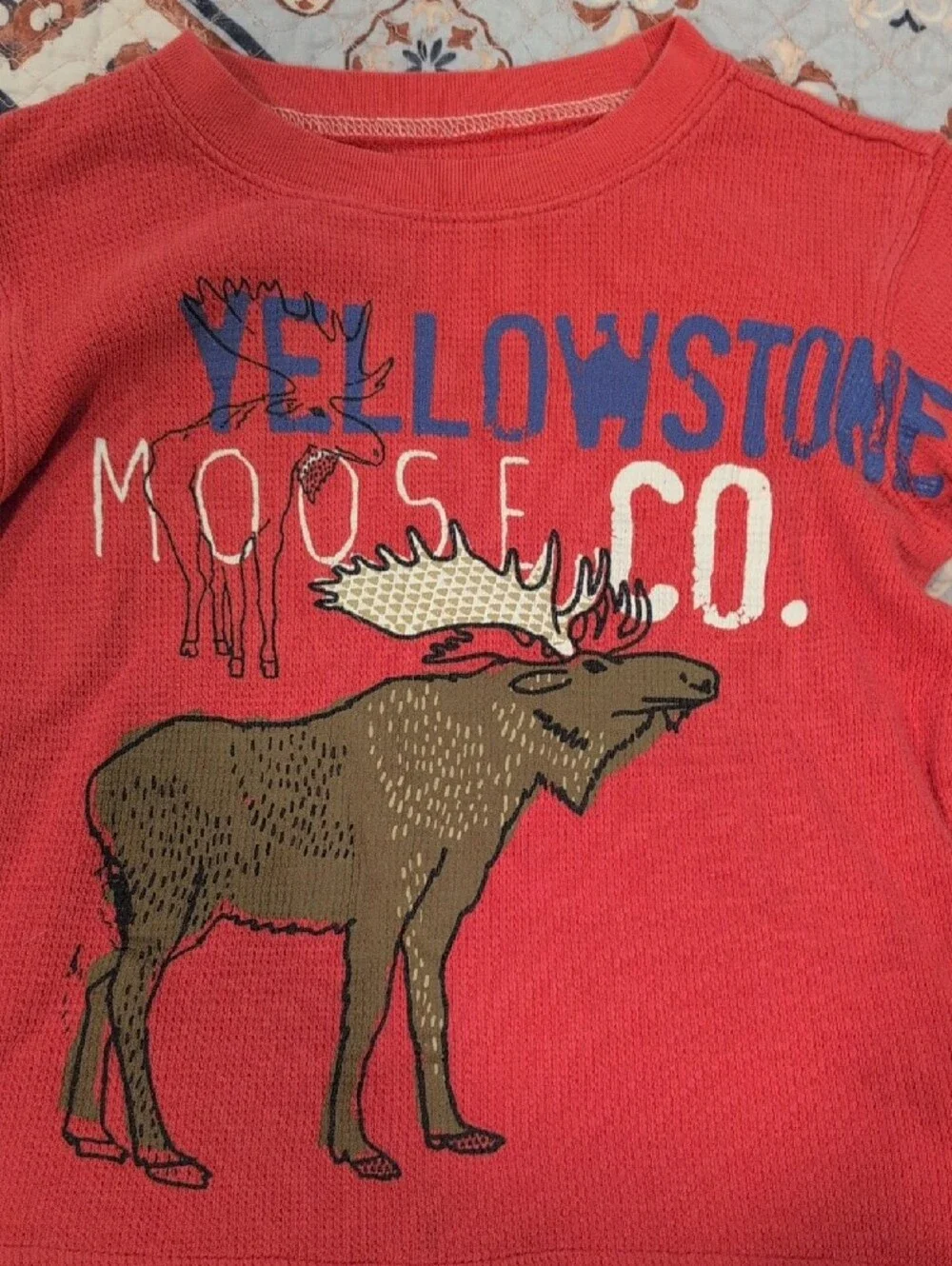 Two Long Sleeve 2T Boy Shirts.  Red Thermal Pullover with Blue Graphic Old Navy